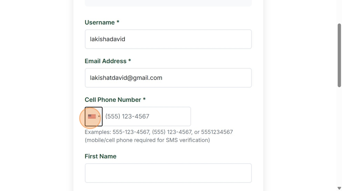 Enter Username and Email