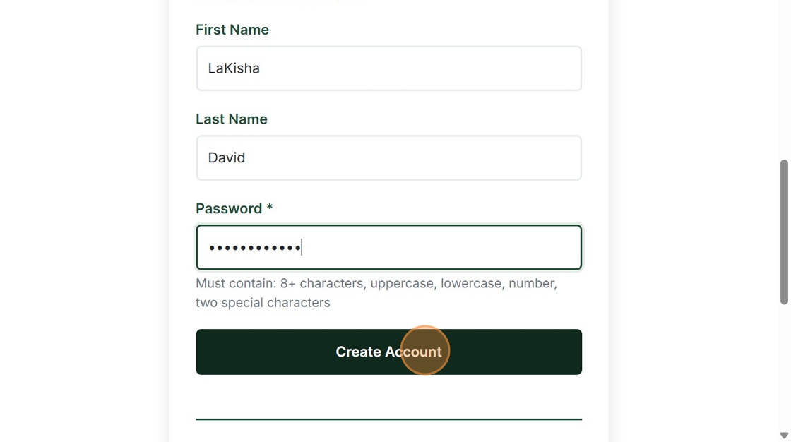Enter Name and Create Account